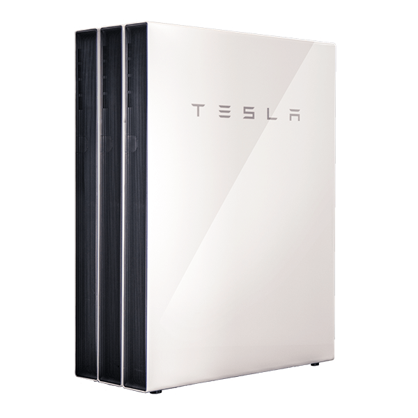 3 stacked Tesla Powerwall batteries
