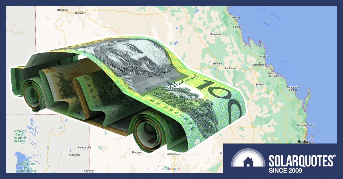a car made from $100 bills on top of a map of queensland
