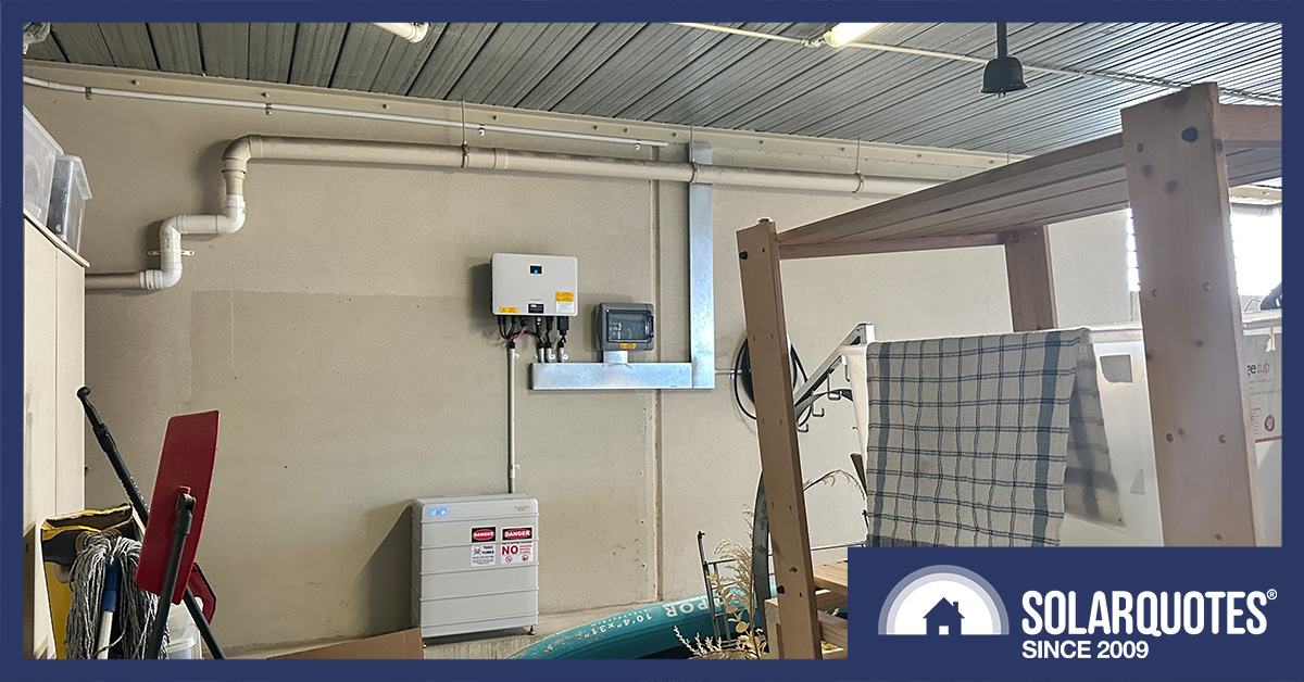 sungrow hybrid inverter and battery installed in an Australian garage