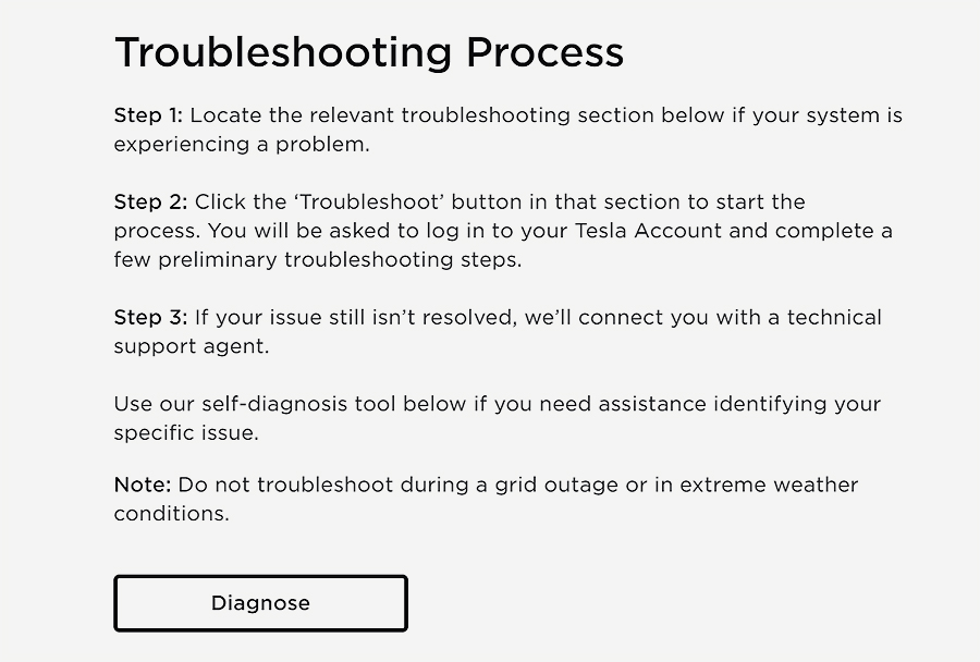 Tesla troubleshooting help page