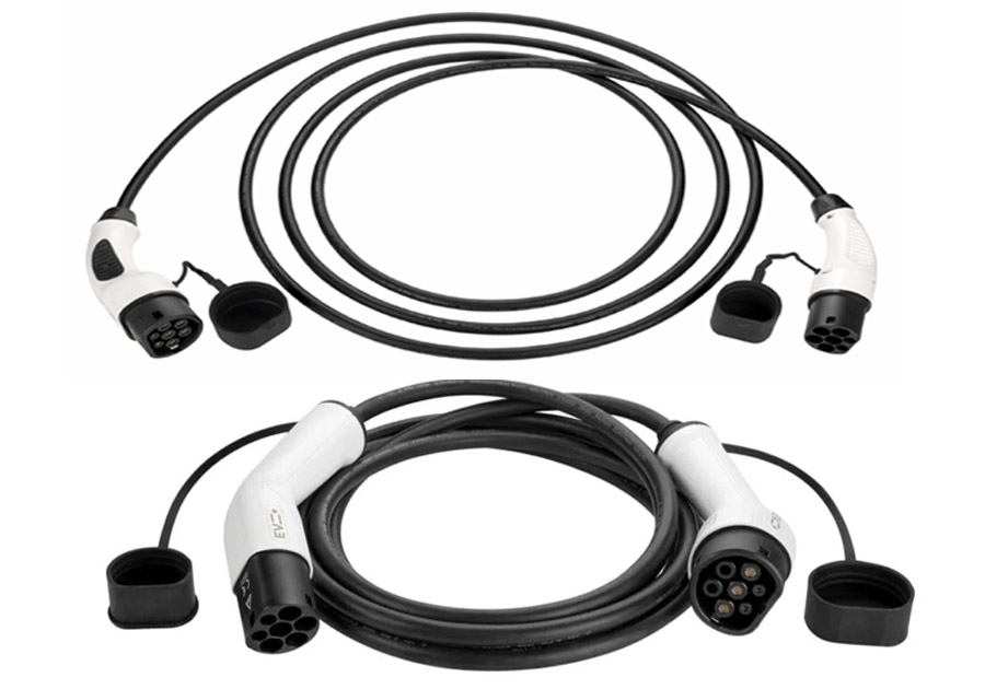 Mode 3 Type 2 Coiled Tethered EV Charging Cable, 32 amp Black