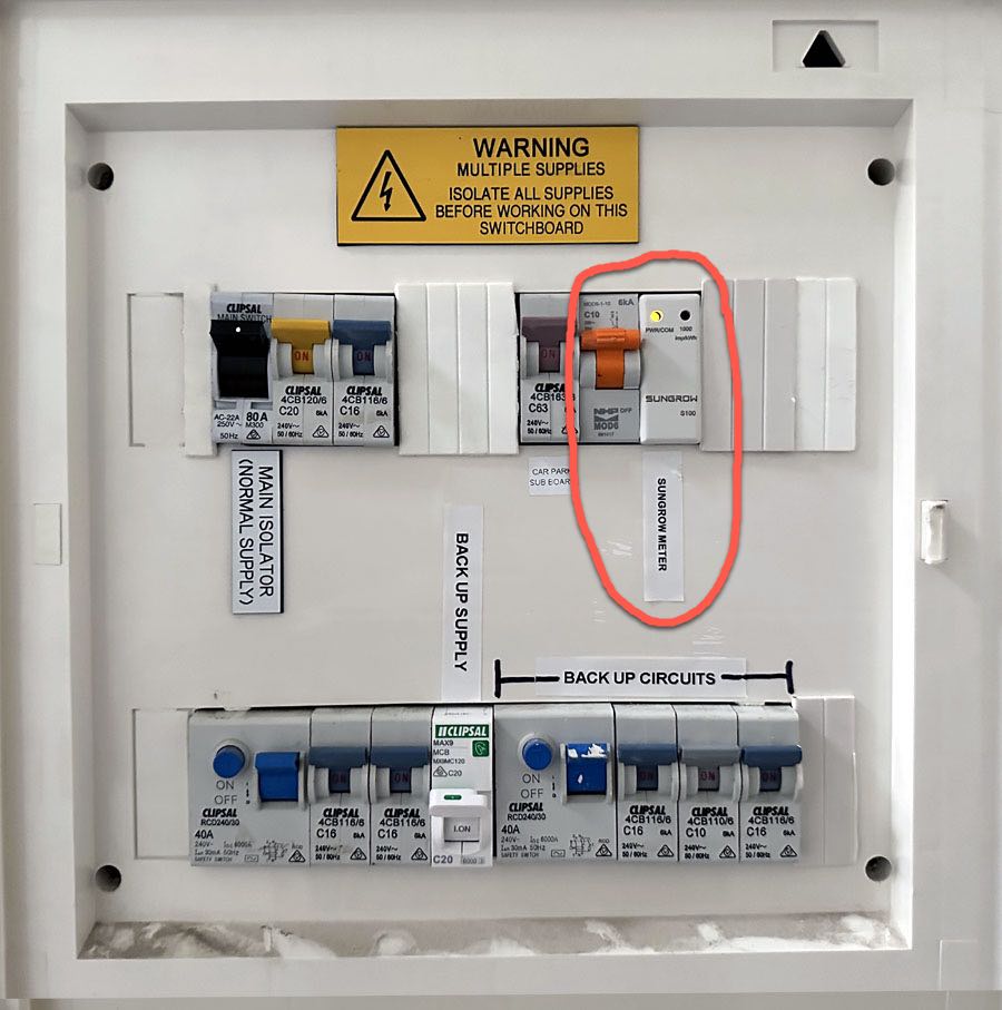 switchboard with sungrow power monitor