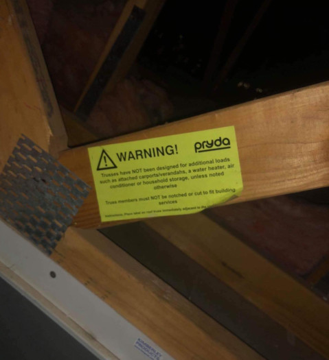Warning label on a Roof Truss 