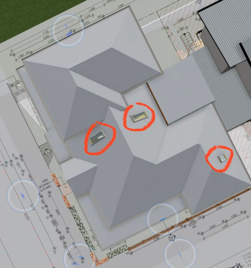 Skylights on a roof plan