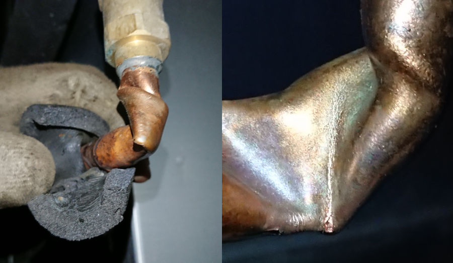 crimped copper pipe on a heat pump