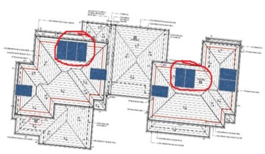 Two-storey townhouses - solar panel layout