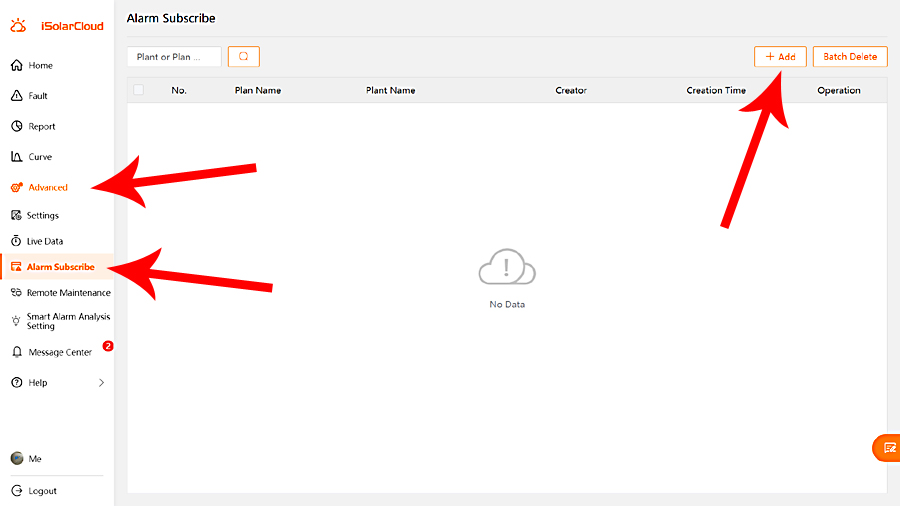 iSolarCloud monitoring - alarm subscribe