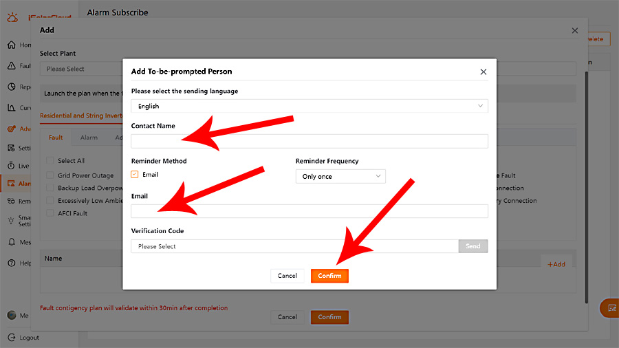 iSolarCloud monitoring - add prompted person