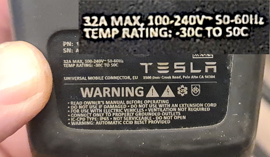 tesla mobile charger fine print