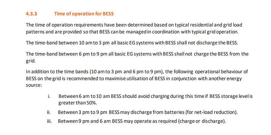 Western Power time of operation for batteries