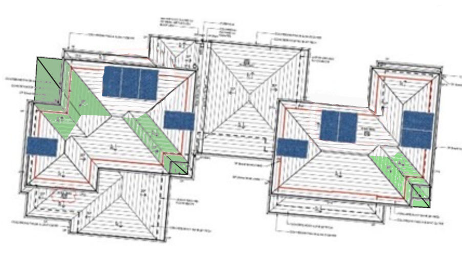 Solar panel layout on townhouse roofs