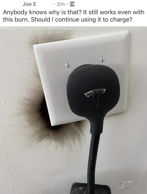 failed Tesla charger wall plug