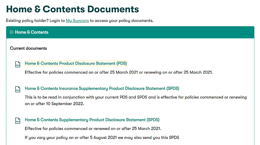 Suncorp Home & Contents PDS