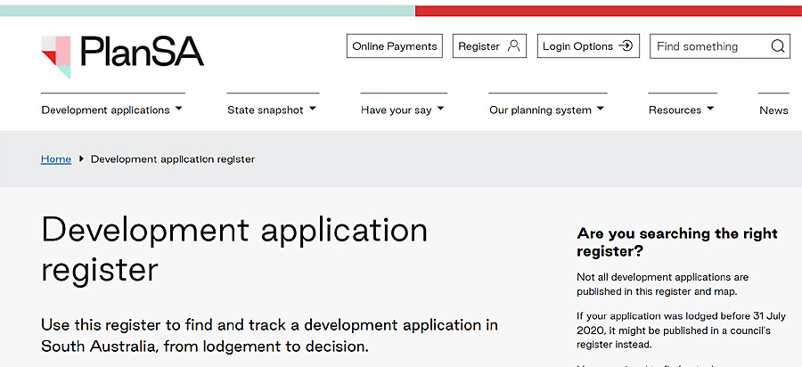 Plan SA development application register