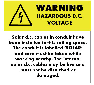 Hazardous DC voltage safety label