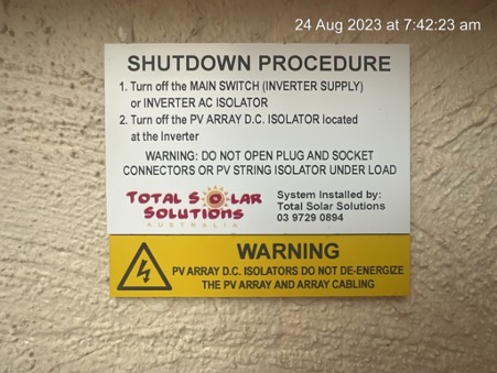 Solar shutdown procedure label with branding