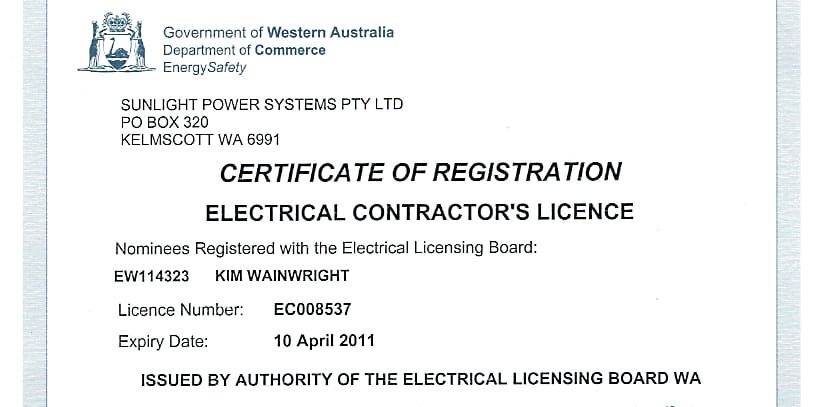 Electrical contractor's licence