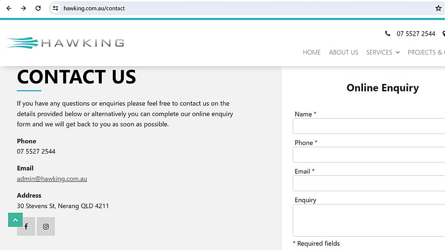 Hawking contact webpage