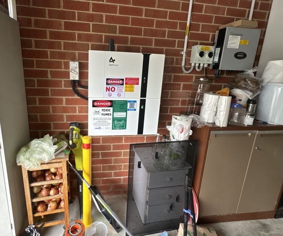 solar battery in a garage with bollard