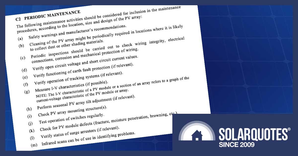 Solar array maintenance rules