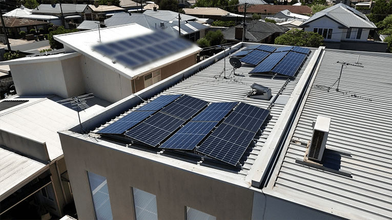 A roof with east-west tilted solar panels