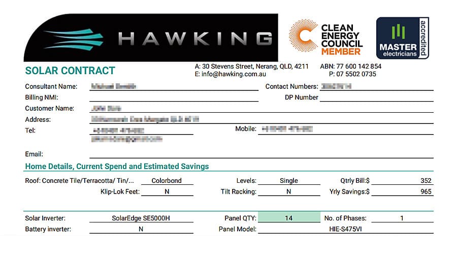 Hawking solar contract