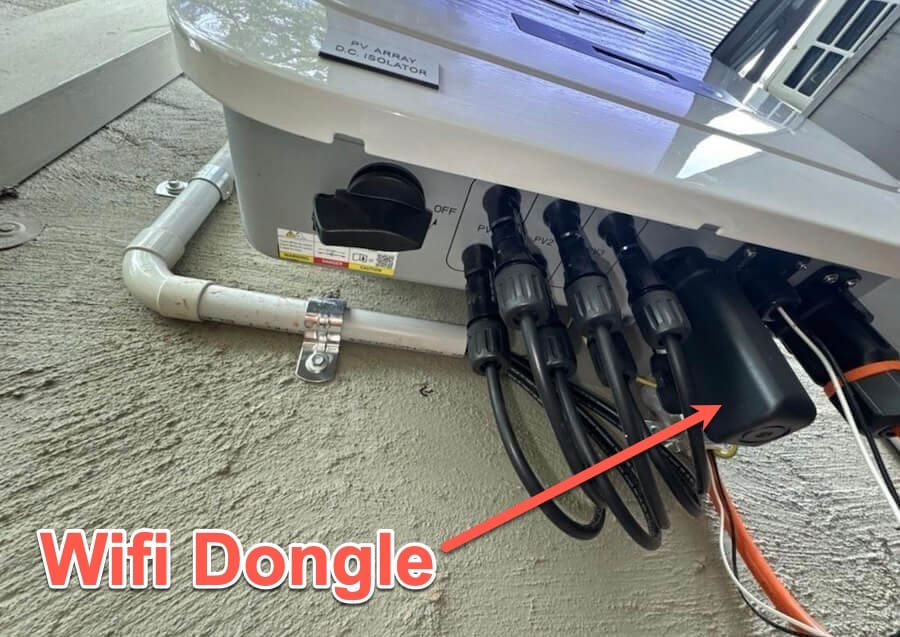 Inverter showing the WiFi dongle.