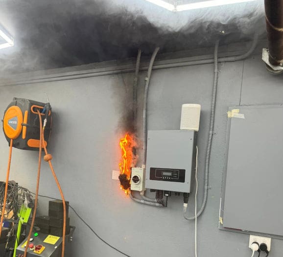 Solar equipment on fire