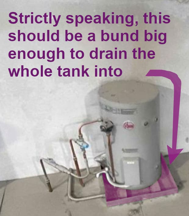 hot water tank with safe tray