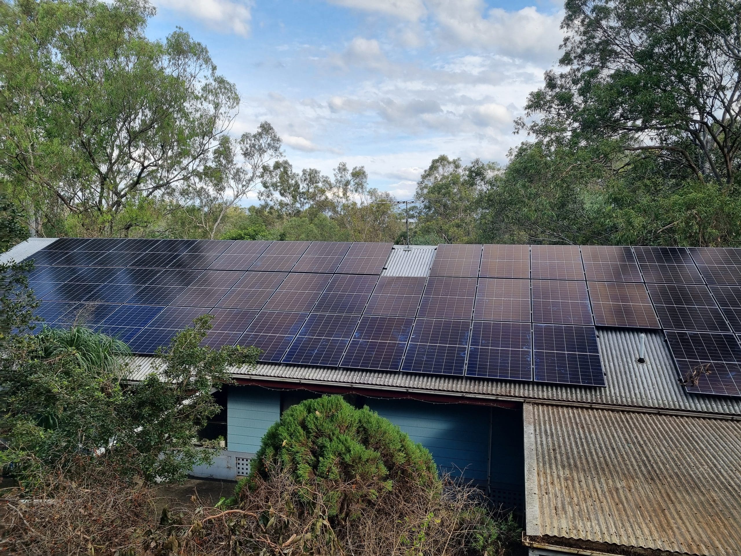 Solar panels on a tin roof
