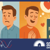 An illustration of a man thinking about money and another man thinking of happiness