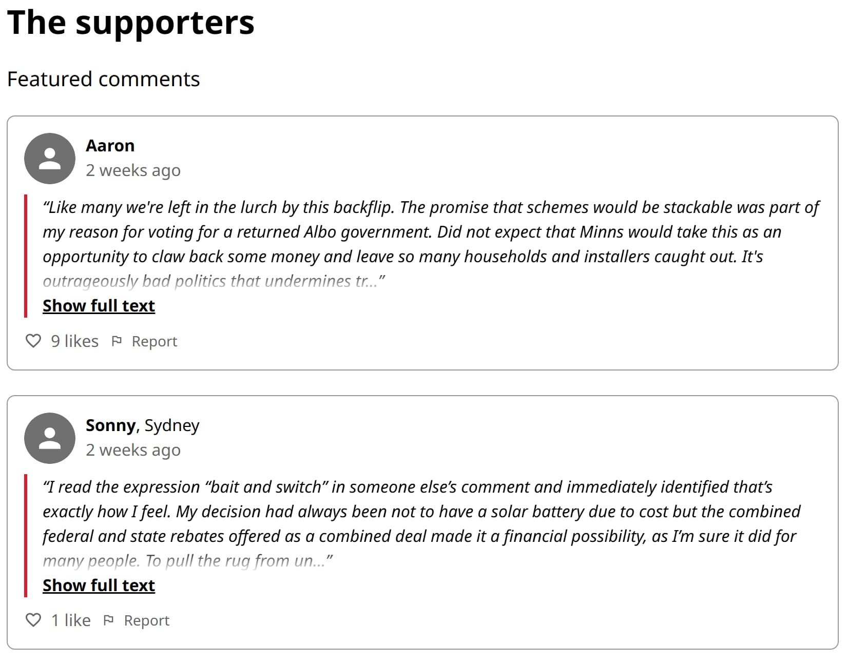 comments left on a petition