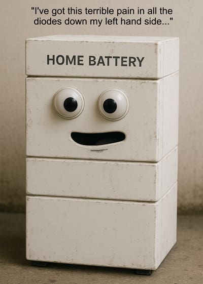 A worn battery with googly eyes.