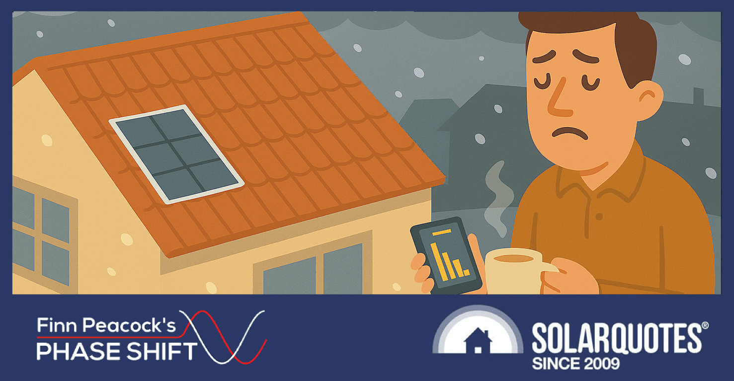 A man looking unhappy about his solar in winter weather