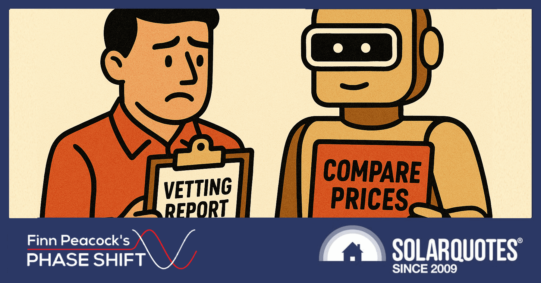 A robot and a human compare solar prices.