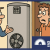 A door-to-door salesperson with a heat pump hot water system