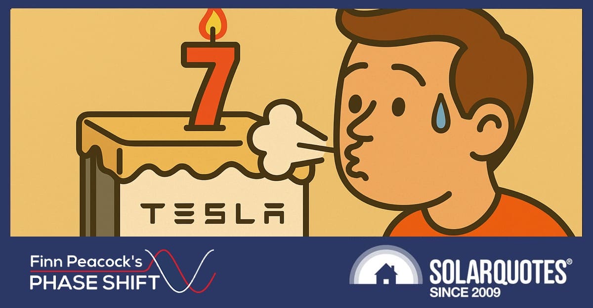 A man blowing out a Tesla birthday candle.