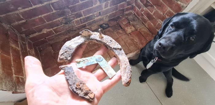 Horseshoe built into a stove hearth