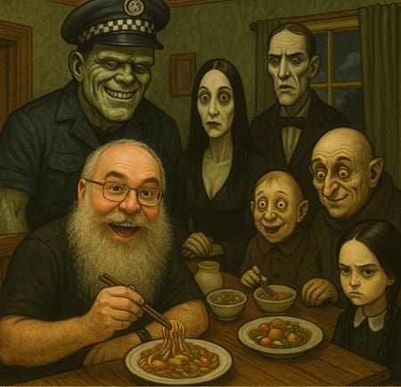 Ronald's family enjoying a succulent Chinese meal.