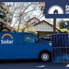 An Aldi Solar van next to a solar panel