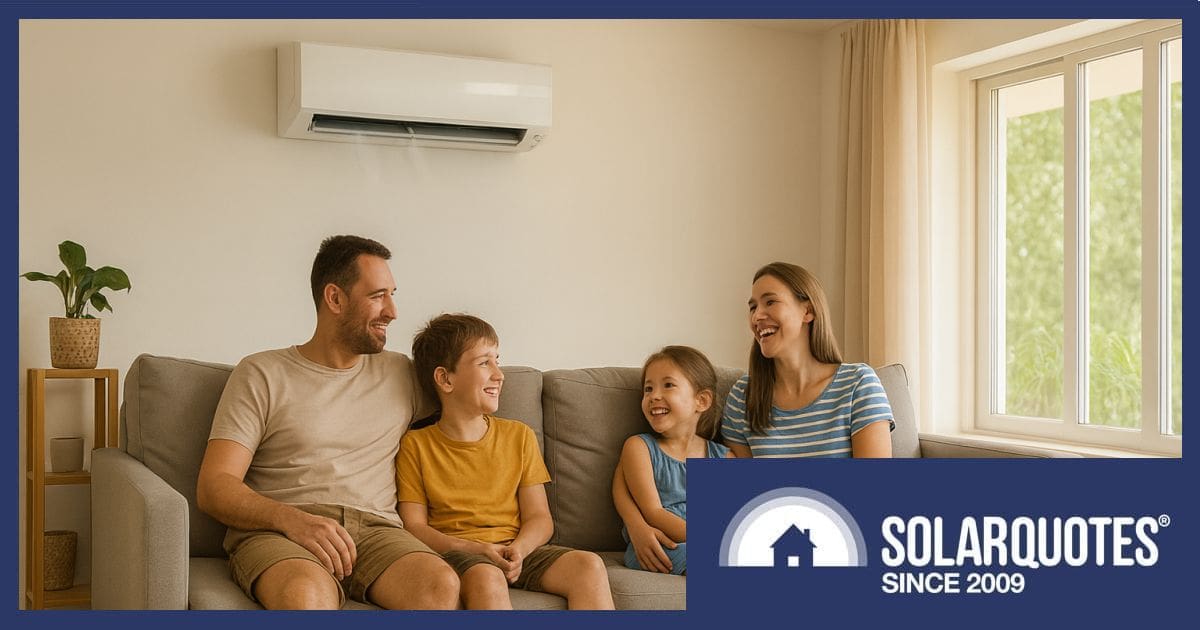 An Australian family in their air-conditioned home.