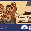 Angry people beside a car