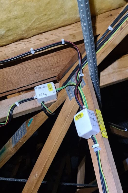 DC solar cables in roof