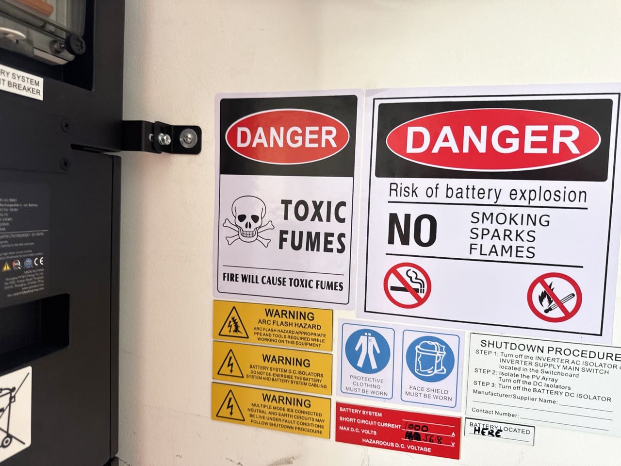 A medley of warning labels.