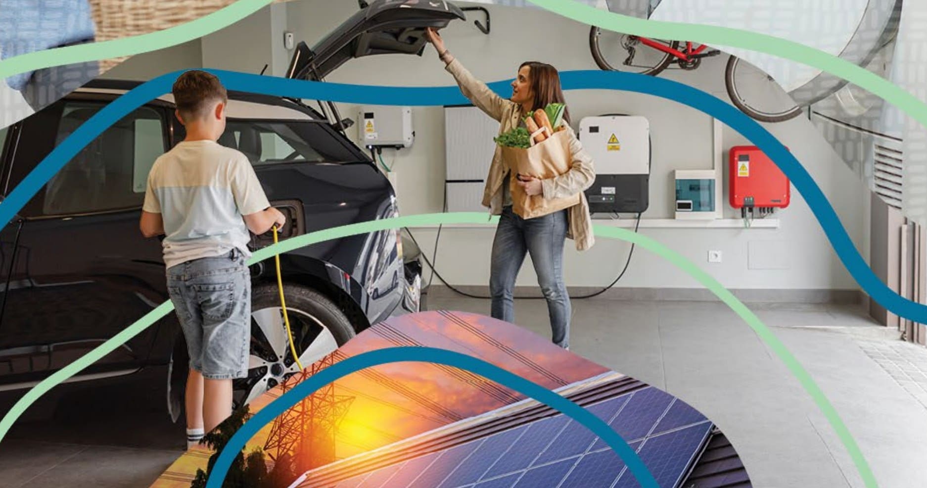 A woman closing the boot of a charging EV.