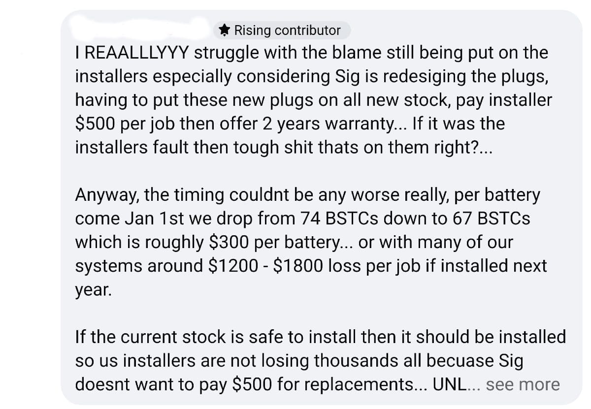 A installer complaint on Facebook