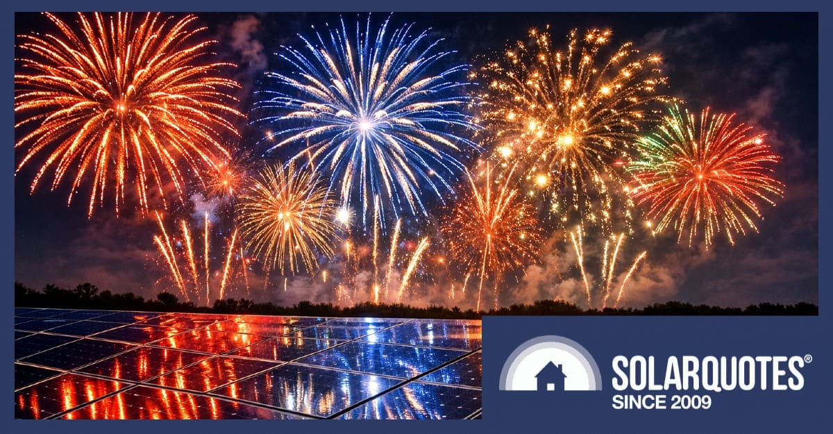 Fireworks over solar panels