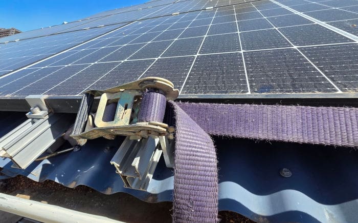 ratchet strap on a solar array