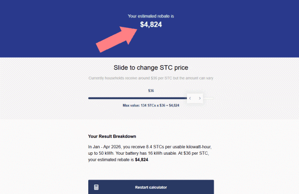 battery rebate calculation result