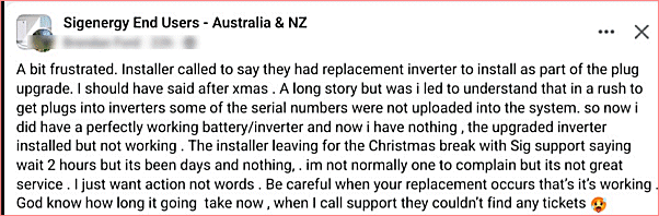 Report of new Sigenergy Sigenstor energy controller failure